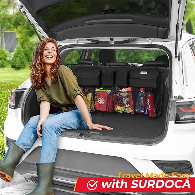 SURDOCA Car Trunk Organizer, LARGE CAPACITY(43 x 19 in) Car Storage Bag with 8 Pockets, 7X Upgraded Trunk Storage Organizer for Car, SUV, Truck, MPV