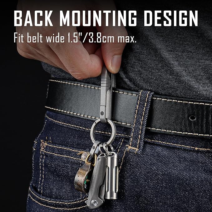 KeyUnity KM03 Titanium Keychain Clip Belt Loop Key Holder with Removable Key Ring for Duty Belt