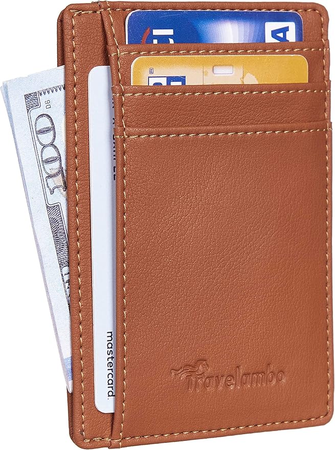Travelambo Front Pocket Minimalist Leather Slim Wallet RFID Blocking Medium Size
