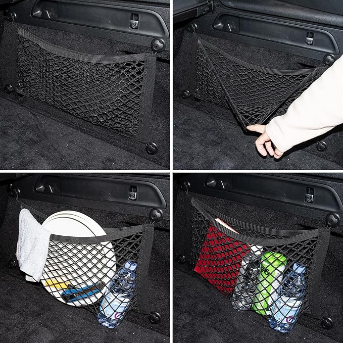 2 Pack Small Cargo Net Pocket Storage Pouch Bag 21 x 9.8 Inches RV Netting Elastic Automotive Cargo Nets with 8 Mounting Screws, Storage Mesh for Car Trunk SUV Boats