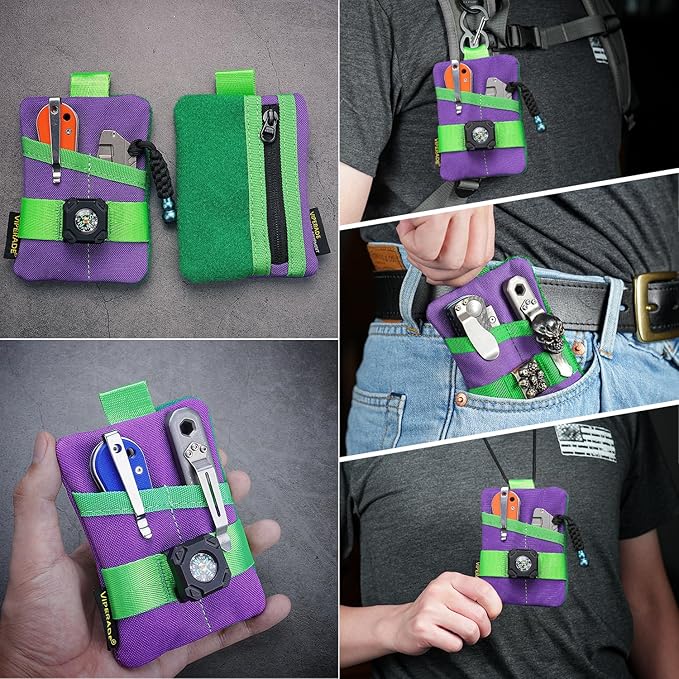 VIPERADE VE15 Small EDC Pouch, Pocket Organizer, EDC Pocket Pouch with DIY Patches Area, EDC Pocket Organizer Wallet for Cards, Small Tool Pouch for EDC Gears