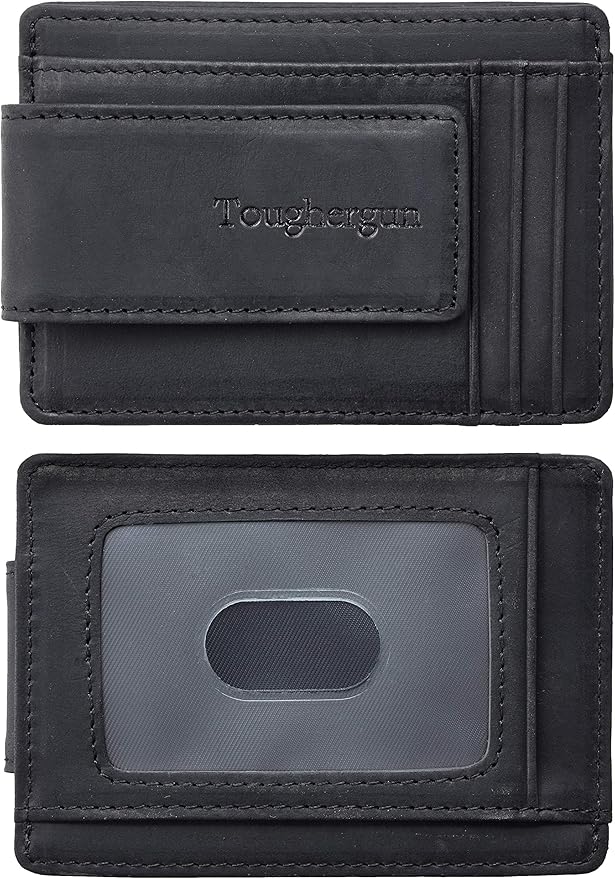 Toughergun Slim Wallet for Men RFID Blocking Money Clip, Minimalist Front Pocket Credit Card Holder, Magnetic Thin Mens Wallets with ID Window