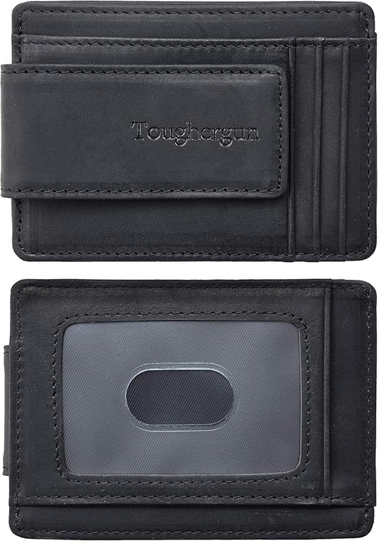 Toughergun Slim Wallet for Men RFID Blocking Money Clip, Minimalist Front Pocket Credit Card Holder, Magnetic Thin Mens Wallets with ID Window