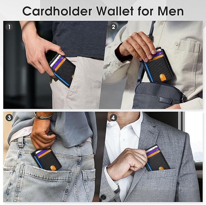 Slim Minimalist Wallet for Men,Front Pocket Wallet RFID Blocking Small Thin Credit Card Holder,ID Card Case Gift for Men Carbon Fiber Black