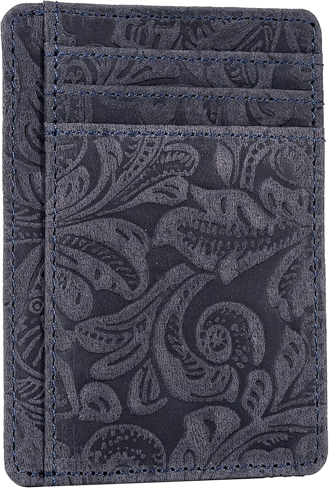 Real Leather Slim Minimalist Wallet for Men and Women -RFID Blocking Front Pocket Thin Credit Card Holder Stylish Wallets (Black 1)