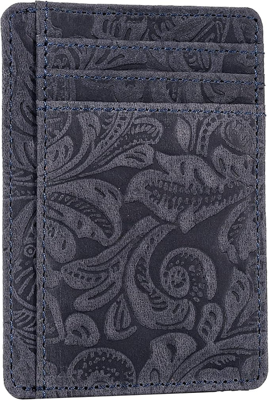 Real Leather Slim Minimalist Wallet for Men and Women -RFID Blocking Front Pocket Thin Credit Card Holder Stylish Wallets (Black 1)