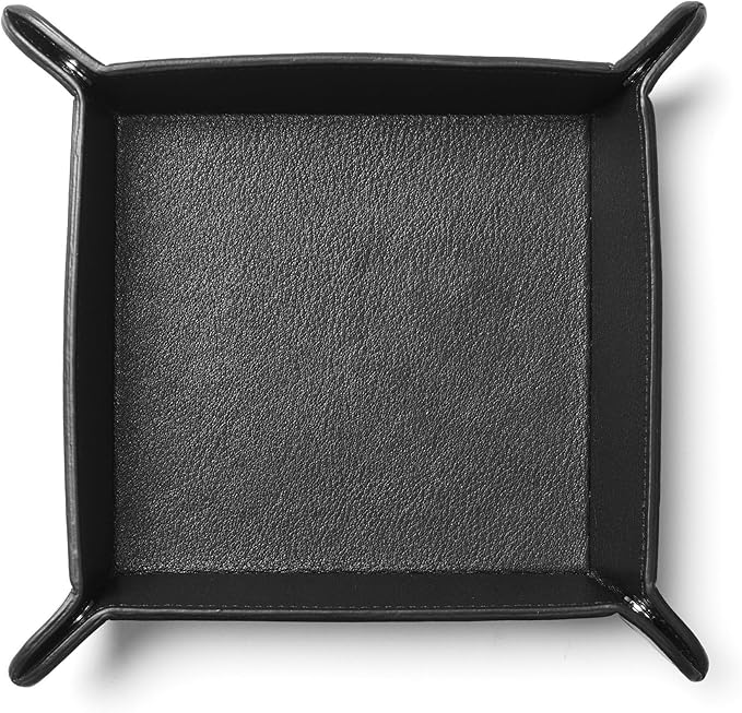 Leatherology Black Onyx Rectangle Valet Tray – Travel-Friendly Catchall Organizer with Snap Corners, Stitched Edge Detail & Gift Box – Desk Tray for Keys, Wallet, Watch & Accessories