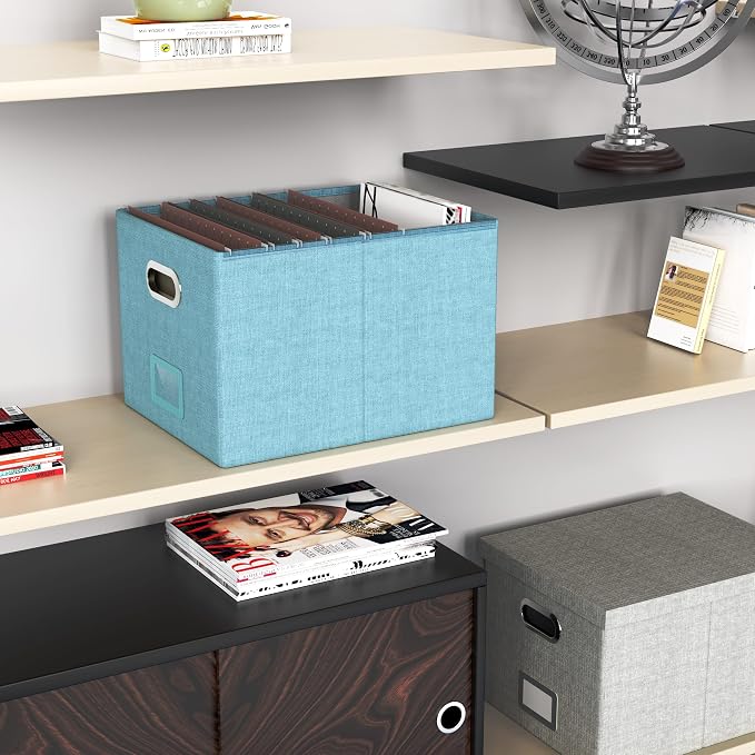 Oterri 2 Pack File Storage Organizer Box,Filing Box,Portable File Box with Lid,Fit for Letter/Legal File Folder Storage,Light-blue-Box only
