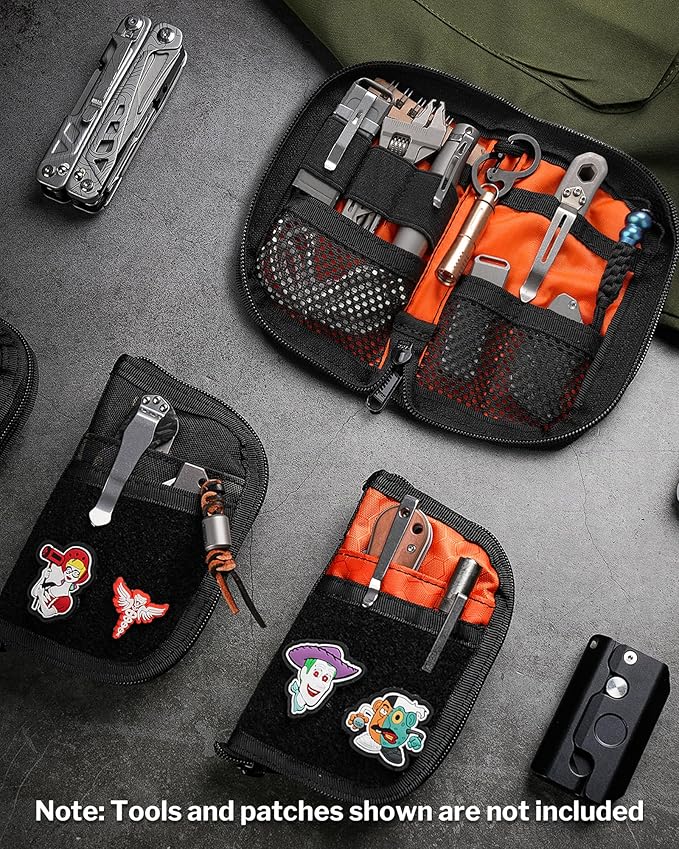 VIPERADE VE10 EDC Pouch Small Pocket Tool Pouch with 10 Compartments, Men's Pocket Organizer for Multitools, EDC Organizer with Patches Area for DIY (Black)