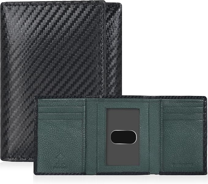Tri fold Leather Wallet for Men with RFID | Slim Wallets for Men with 1 ID and 6 Credit card slots | Front Pocket Minimalist