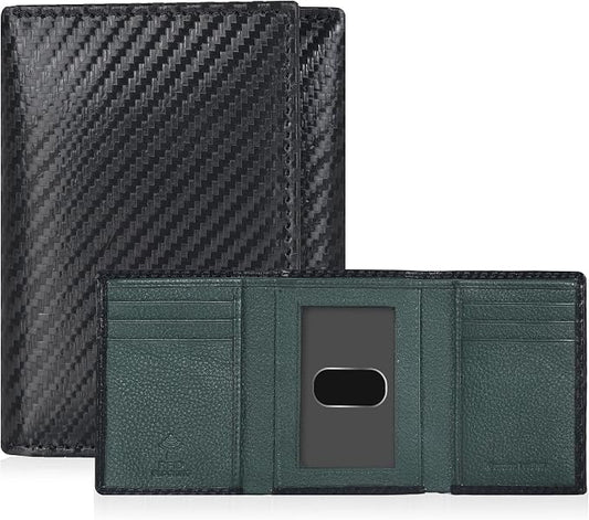 Tri fold Leather Wallet for Men with RFID | Slim Wallets for Men with 1 ID and 6 Credit card slots | Front Pocket Minimalist