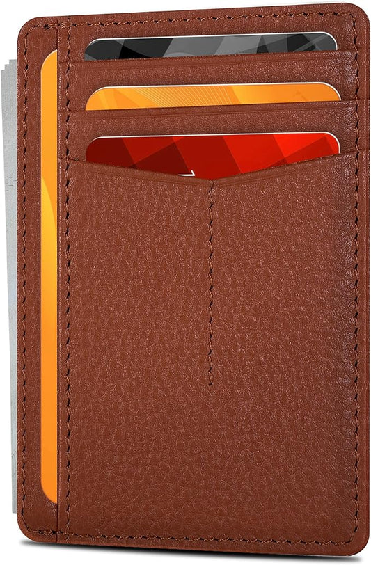 Oak Leathers Leather Slim Minimalist Wallet for Men & Women RFID Front Pocket Leather Card Holder Wallets (Nappa Cognac Tan)