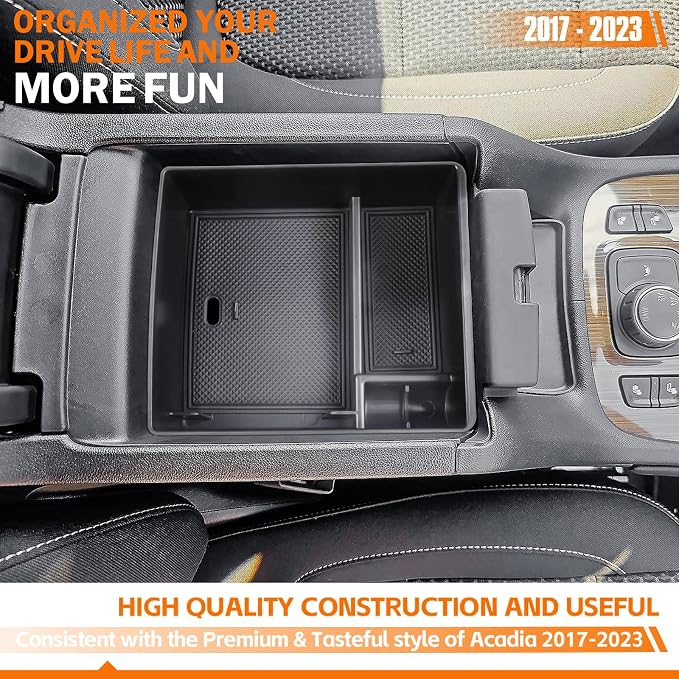 Center Console Organizer Compatible with GMC Acadia 2017 2018 2019 2020 2021 2022 2023 Accessories, Armrest Insert Secondary Storage Box ABS, Black Trim