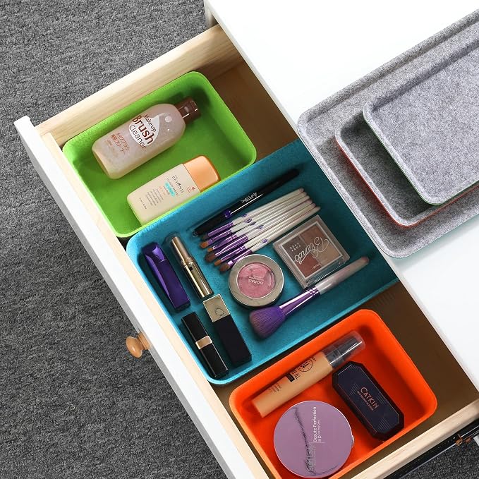 Welaxy Stackable Lidded Felt Desk Organizer Tray Multi-Color 3-Pack Makeup Storage