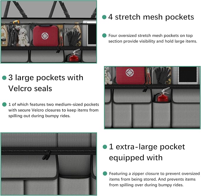 Hanging Car Trunk Organizer Fit For Rogue Foldable Large Capacity 41.3x20 inch Backseat Trunk Organizers Storage, Car Accessories Interior, with Multi Pockets Grey