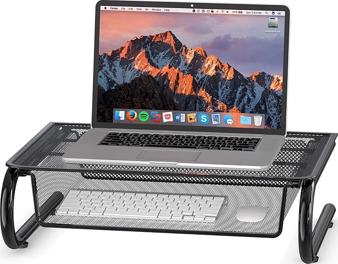 Simple Houseware Mesh Monitor Riser with Drawer, Black