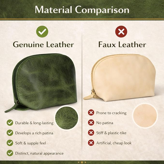 Genuine Leather Toiletry Bag for Men & Women, Leather Makeup Bag, Travel Dopp Kit Organizer with YKK Zipper, Handmade Cosmetics Case for Toiletries & Makeup (9 x 6 x 4 Inch)  Forest Green