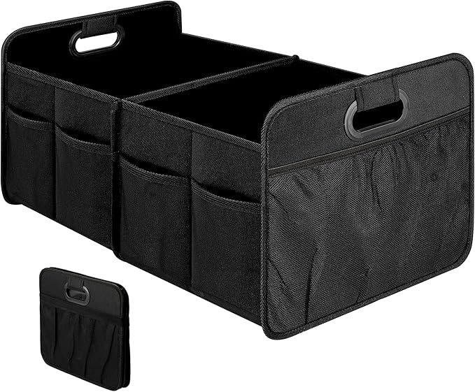 Simple Deluxe 2 Compartments Trunk Organizer for Car/SUV, Collapsible 600D Waterproof Oxford Polyester 50L Storage Box, Anti-slip & Leak-proof, Multipurpose Travel Accessories, Black