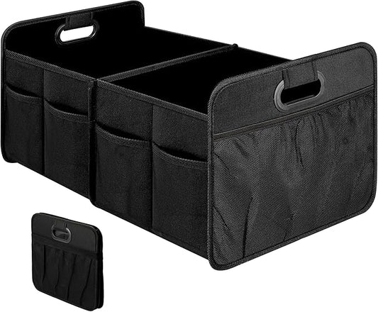 Simple Deluxe 2 Compartments Trunk Organizer for Car/SUV, Collapsible 600D Waterproof Oxford Polyester 50L Storage Box, Anti-slip & Leak-proof, Multipurpose Travel Accessories, Black