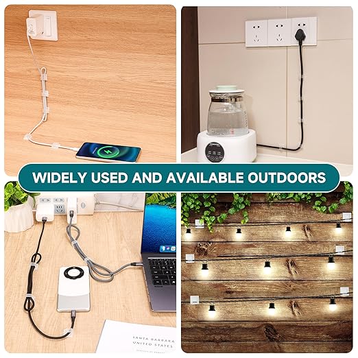 63pcs Translucent Cable Management,Adhesive Cable Clips,Cord Organizer Inner Diameter 0.49"x 0.31",Cord Clips for Wires on Wall,Under Desk,Nightstand,PC,TV,Outdoor Christmas Lights Strip