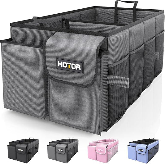 HOTOR Trunk Organizer for Car - Car Organizer, Foldable Trunk organizer for SUVs & Sedans, Sturdy Organization for Car Accessories, Tools, Sundries, Grey, 2 Compartments, 21.3"×12.6"×10.6"