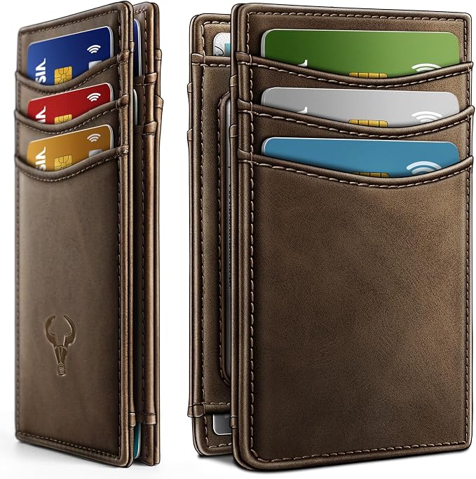 BULLIANT Slim Wallet For Men 12Cards,Magnetic Flip Build-in Money Clip Airtag Compatible-RFID Blocking