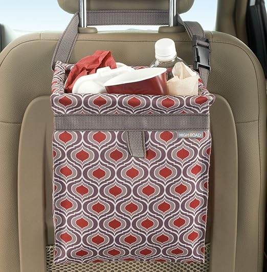 High Road TrashStash Hanging Car Garbage Bag with Push-Close Lid and Waterproof Bin for Car, SUV and Truck Seat Backs - Holds 3 Gallons of Car Trash