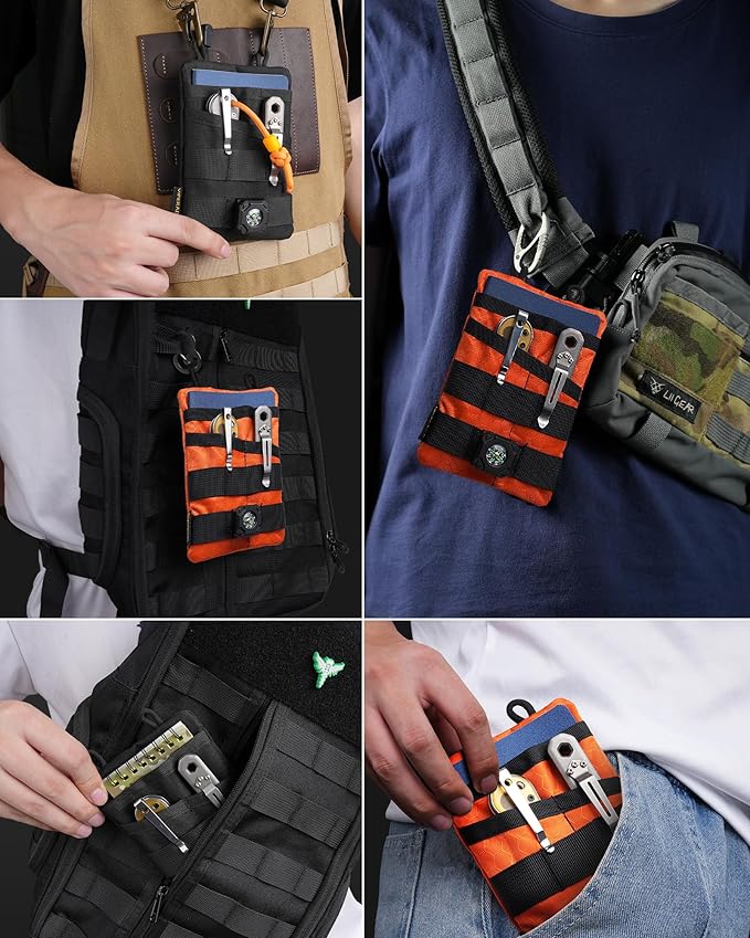 VIPERADE VE3-P Pocket Organizer Pouch, EDC Organizer Men with DIY Patches Area, EDC Pouch with 4 Tool Storage Pocket Pouch for Flashlight, Pocket Knife, EDC Pen, EDC Gear (Orange)