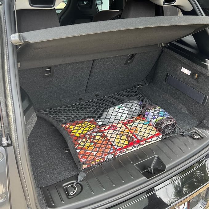 Rear Trunk Organizer Cargo Net for BMW i3 2014-2021 - Floor Style Cargo Net for Hatchback - Premium Mesh Elastic Car Trunk Organizer Vehicle Carrier Storage - Compatible with BMW i3