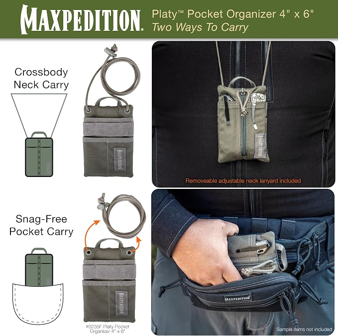 MAXPEDITION Platy Pocket Organizer, Durable EDC Tool Pouch for Men, Neck Wallet with Paracord Lanyard, Holds Flashlight, Multitool, Pen, Notebook