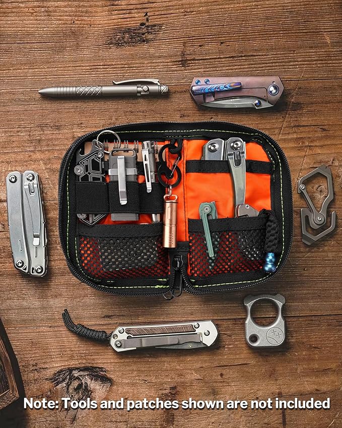 VIPERADE VE10 EDC Pouch Small Pocket Tool Pouch with 10 Compartments, Men's Pocket Organizer for Multitools, EDC Organizer with Patches Area for DIY (X-pac Green)