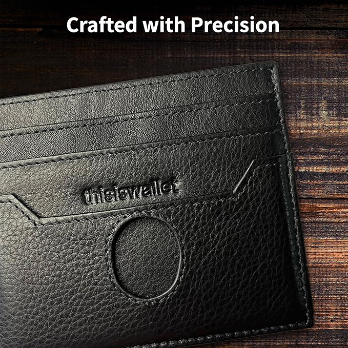 6 Card Minimalist Wallet for Men & Women - Genuine Leather Ultra Thin Black Credit Card Holder - Compatible with Amex Cards