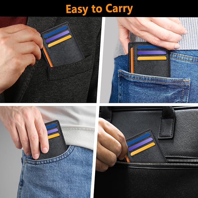 Travelambo Slim Minimalist Wallet for Men, RFID Blocking Credit Card Holder, Front Pocket ID Card Case, Gifts for Men, Husband, Boyfriend, Teenage