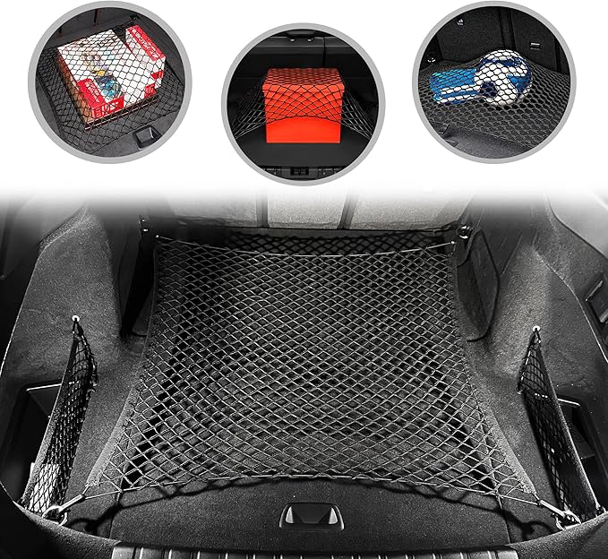 Floor Style Automotive Elastic Trunk Mesh Cargo Net for BMW i4 (G26 BEV) eDrive40 M50 2022-2025 - Premium Trunk Organizer and Storage - Luggage Net for Sedan - Best Car Organizer for BMW i 4
