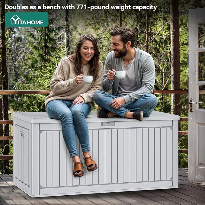 YITAHOME 260 Gallon Extra Large Deck Box, Double-Wall Resin Outdoor Storage Box with Flexible Divider for Patio Cushions Pool Supplies Garden Tools, 1000lbs Load Capacity, Lockable&Waterproof (White)