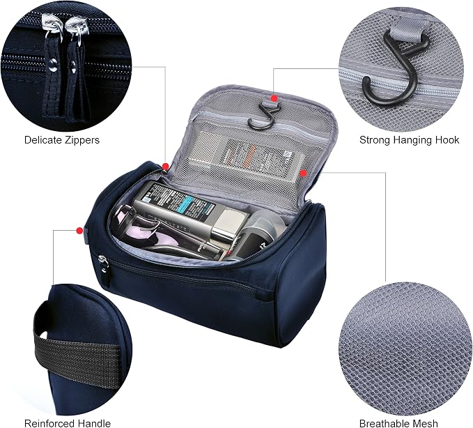Vercord Mens Toiletry Bag Wash Travel Small Shaving Dop Kit Shower Bathroom Ditty Hygiene Bag Navy Blue
