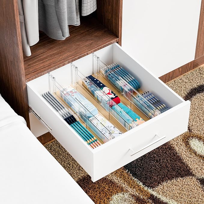 Yieach 8 Pack Clear Acrylic Drawer Divider 6 Inch High,Expandable from 14-20'',Adjustable Dresser Drawer Dividers for Baby Clothing,Underwear and Sock,Separators,Deep Drawer Separators for Kitchen