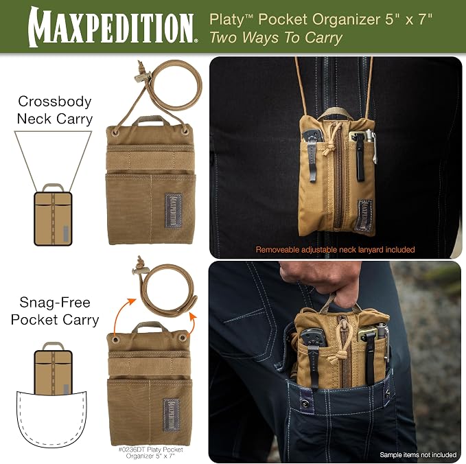 MAXPEDITION Platy Pocket Organizer, Durable EDC Tool Pouch for Men, Neck Wallet with Paracord Lanyard, Holds Flashlight, Multitool, Pen, Notebook