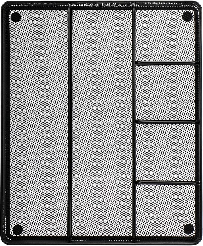 Annova Desk Top Organizer Tray for Office Organization - Metal Mesh - Storage Tray with Dividers for Pens, Desktop Accessories, Bathroom, Kitchen, Makeup and Office Supplies (Large, Black)