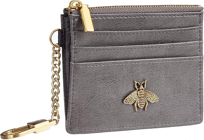 SEAVILIA Card Holder Keychain Wallet for Women with ID Window RFID Coin Purse Bee Gifts Slim Minimalist Small Wallet