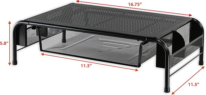 Simple Houseware Metal Desk Monitor Stand Riser with Organizer Drawer, Black, 2 Packs