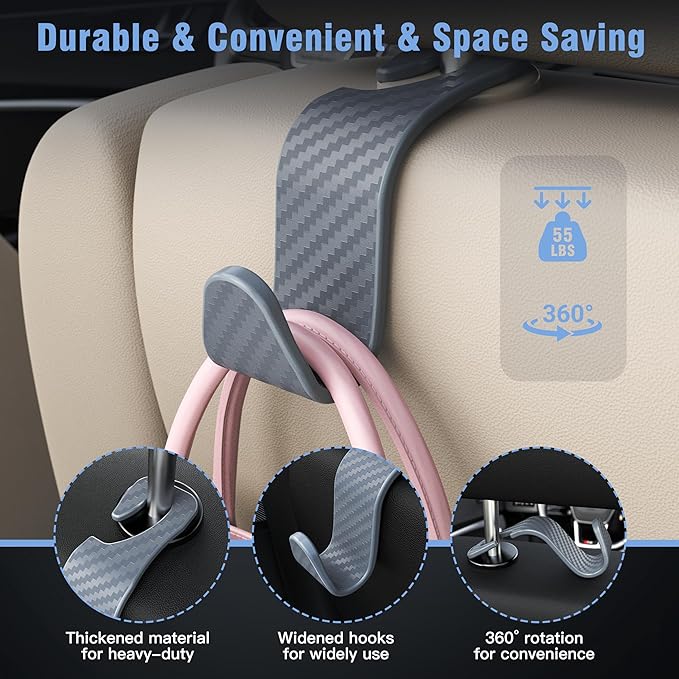 Amooca Car Seat Headrest Hook 4 Pack Hanger Universal Vehicle Car Storage Organizer for Handbag Purse Coat S Type Checkered Grey