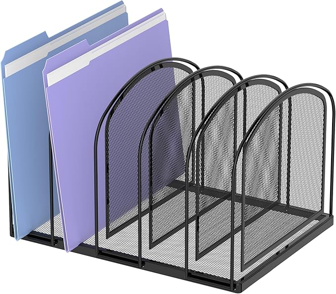 SUPEASY File Organizer for Desk, 5-Section Mesh Desk Organizer, Vertical File Holder Desktop Organizer File Sorter, File Folder Holder for Office Supplies, Black