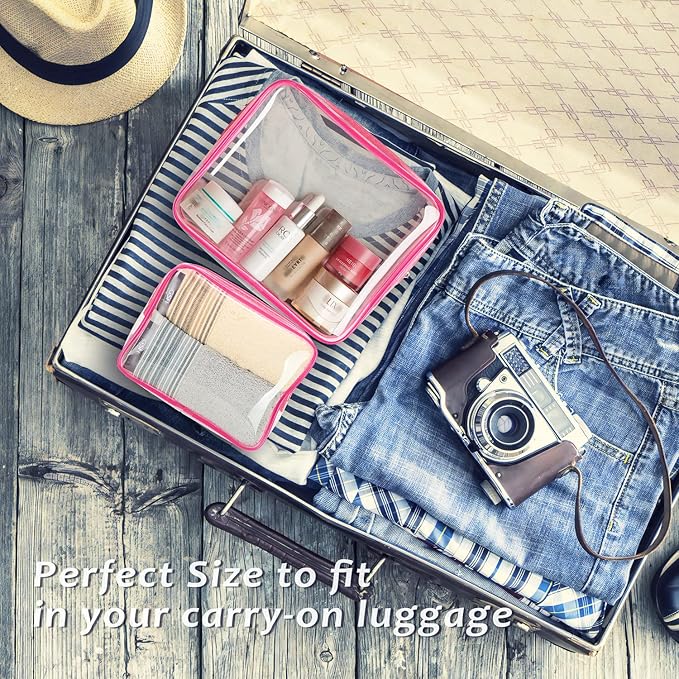 6pcs Clear Cosmetic Bags, TSA Approved Toiletry Bag Set Crystal Clear Travel Beach Essentials Bag Organization PVC, Clear Makeup Bags Luggage Pouch Carry on Airport Airline Compliant Bag Women Men