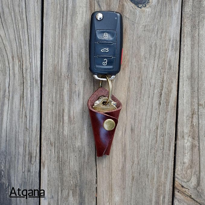 Leather Key Wrap Cover (Premium Leather) - Key Organizer | Motorcycle Keychain Wrap (Extra Dark Brown)