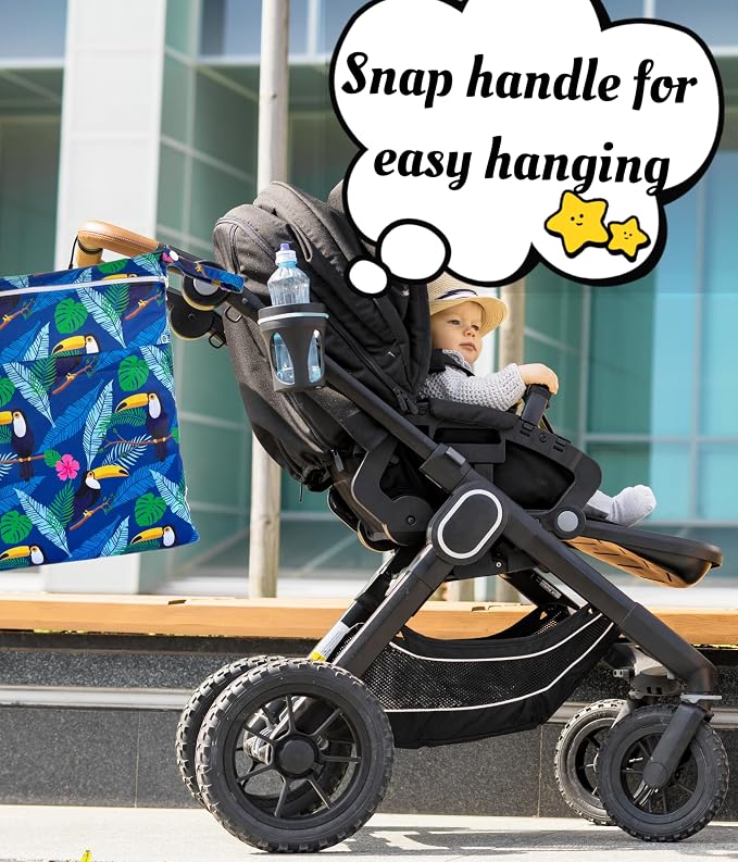 Wet Dry Bag for Cloth Diapers, 2PCS Waterproof Reusable Wet Bag with Zippered Pockets, Washable, Reusable for Travel, Beach, Pool, Stroller, Diapers, Dirty Gym Clothes, Swimsuits, 14x12In & 12x11In