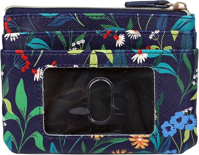 Julia Buxton Vegan Leather Wallet with Zipper, ID Windows, RFID Blocking, Card Slots & Key Ring, Compact Coin & Card Holder Case, Gift Idea,Garden Breeze