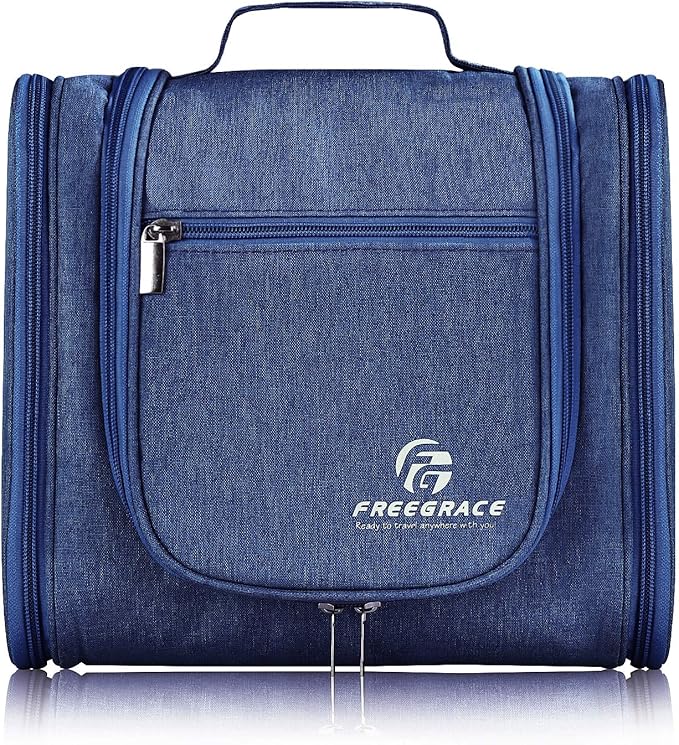 Freegrace Extra Large Hanging Toiletry Bag for Men and Women - Water-Resistant Nylon Travel Bathroom Organizer for Cosmetics, Makeup, and Toiletries