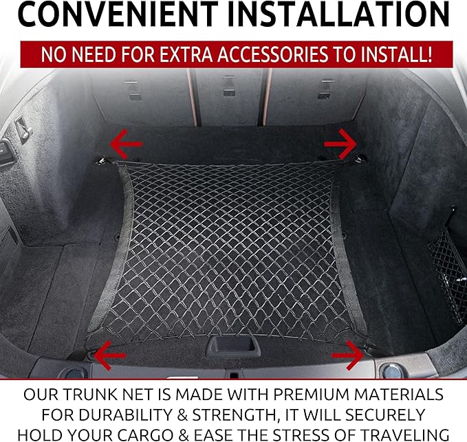 Floor Style Automotive Elastic Trunk Mesh Cargo Net for for BMW 4 Series 420i 428i 430i 435i 440i M4 2014-2025 - Premium Trunk Organizer and Storage - Luggage Net for Coupe - Best Car Organizer