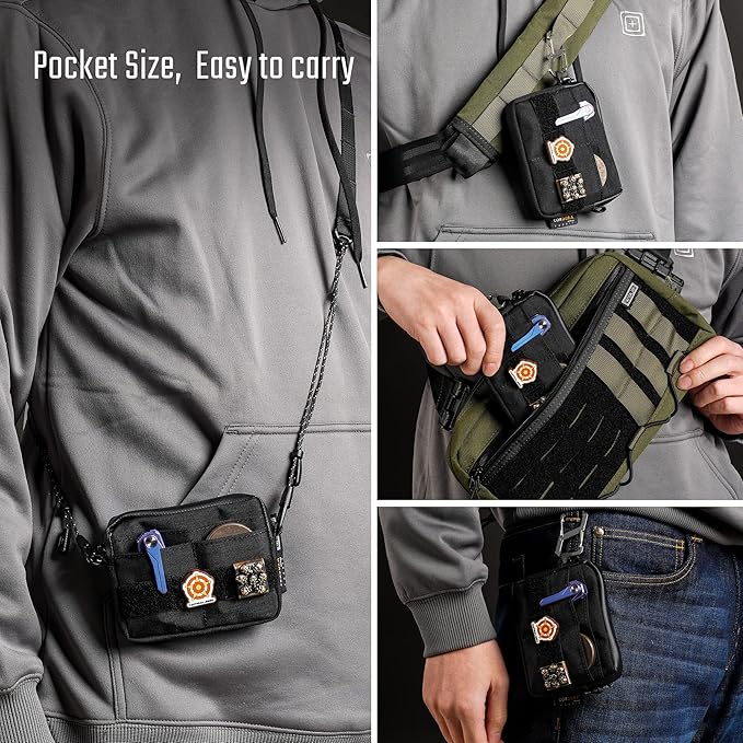 TACTICAL_GEEK Storage A3 EDC Pouch Organizer, Nylon Multi-Functional Utility Small Tool Pocket, Multi-Purpose Molle EDC Gadget Storage Pouch, Nylon Compact Organizer for Daily Carry Black